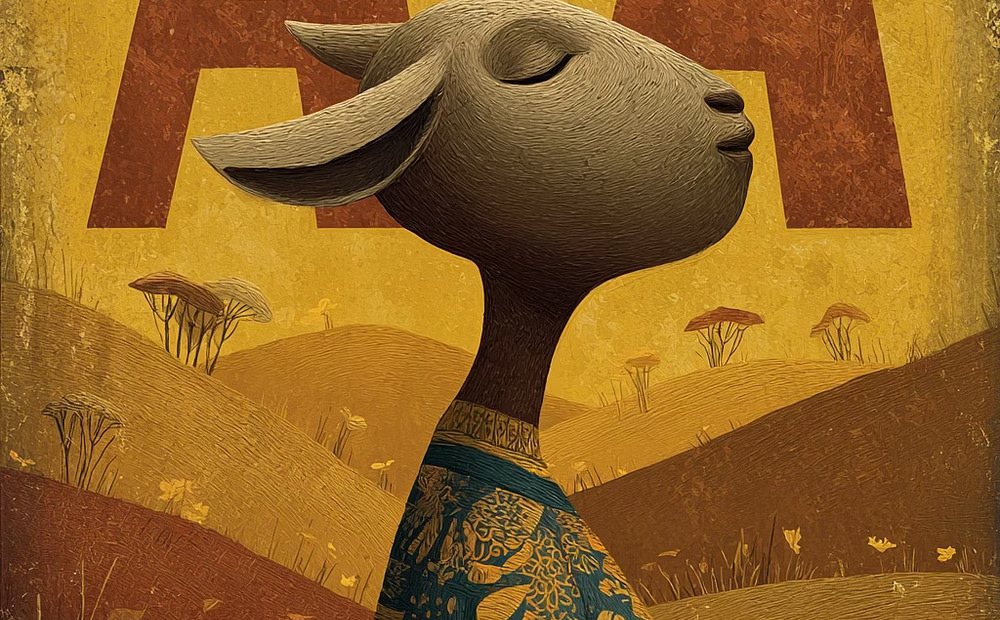 Visuel de Bintou : une brebis dessinée dans un paysage de savane