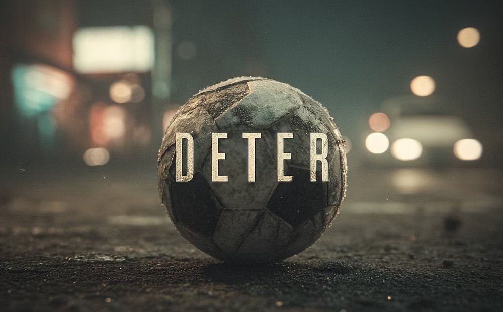 Visuel de Deter : un ballon de foot usé dans une rue de nuit